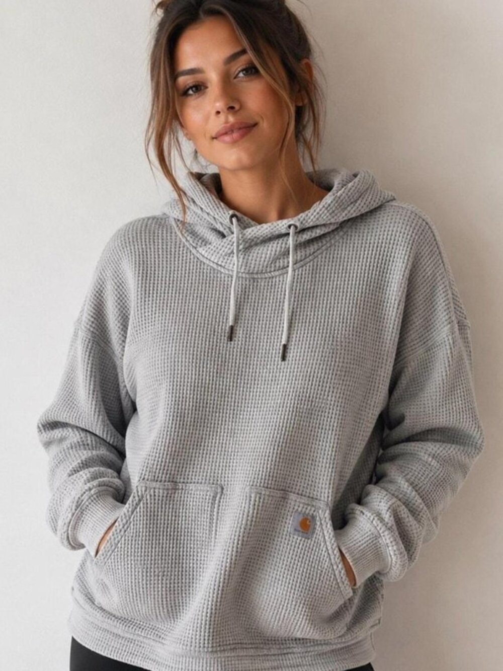 Carhartt Women's Grey Waffle Hoodie Sweatshirt, Size Medium